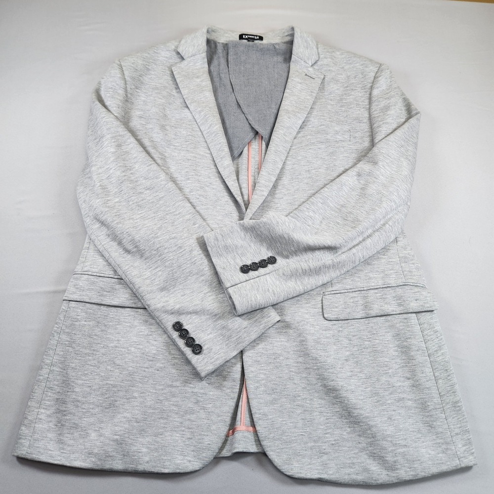 Express Blazer Mens 46R Light Gray Slim Stretch Knit Sport Coat Jacket
